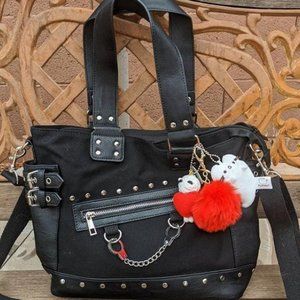 Women Fashion Rivet Handbag Purse Luminous Canvas Punk Tote with Shoulder Strap